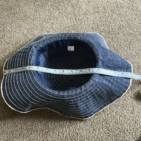 Woman’s Denim Blue Striped Beach Hat with braided cord trim - Picture 4 of 4
